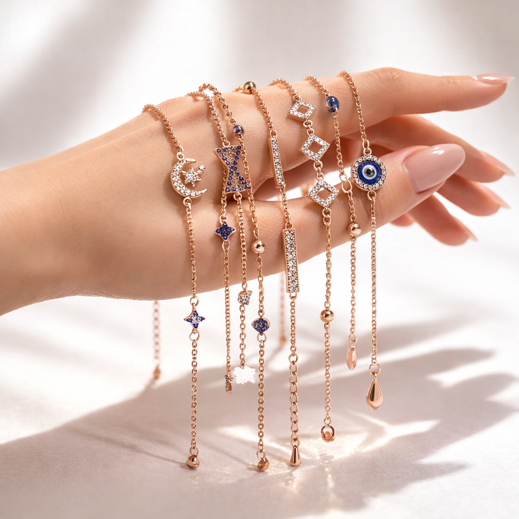 Luxury Adjustable Rose Gold Bracelet – Trendy Women’s Fashion Jewelry / Pack of 6